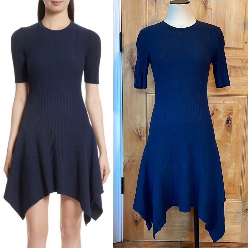 OPENING CEREMONY Eclipse Delta Marine Rib Knit Handkerchief Hem Dress $375 EUC S